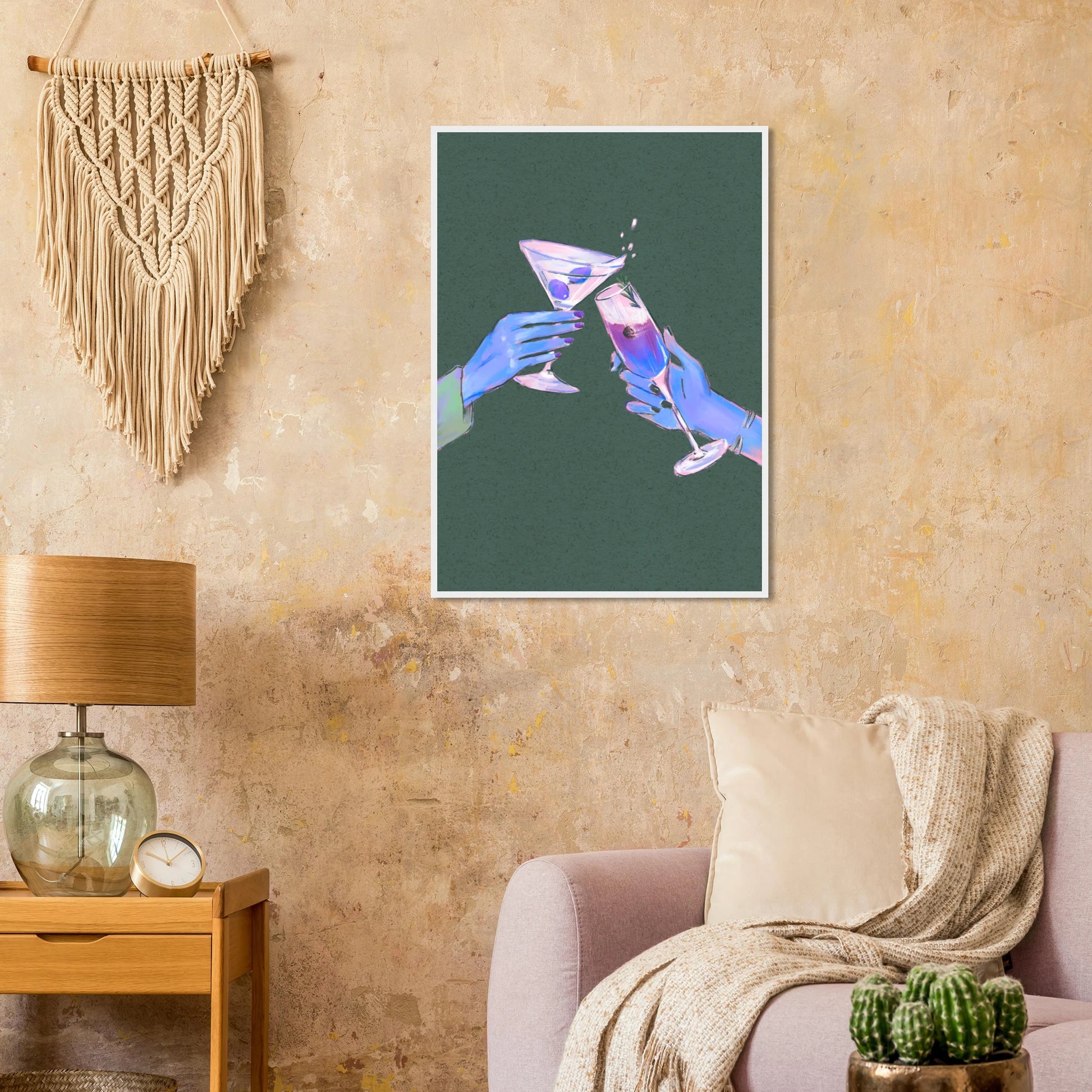 4pm cheers art print vibrant cocktail illustration for modern spaces available in multiple sizes and frames art print in a  size  affordable wall art by Art Aunty NZ