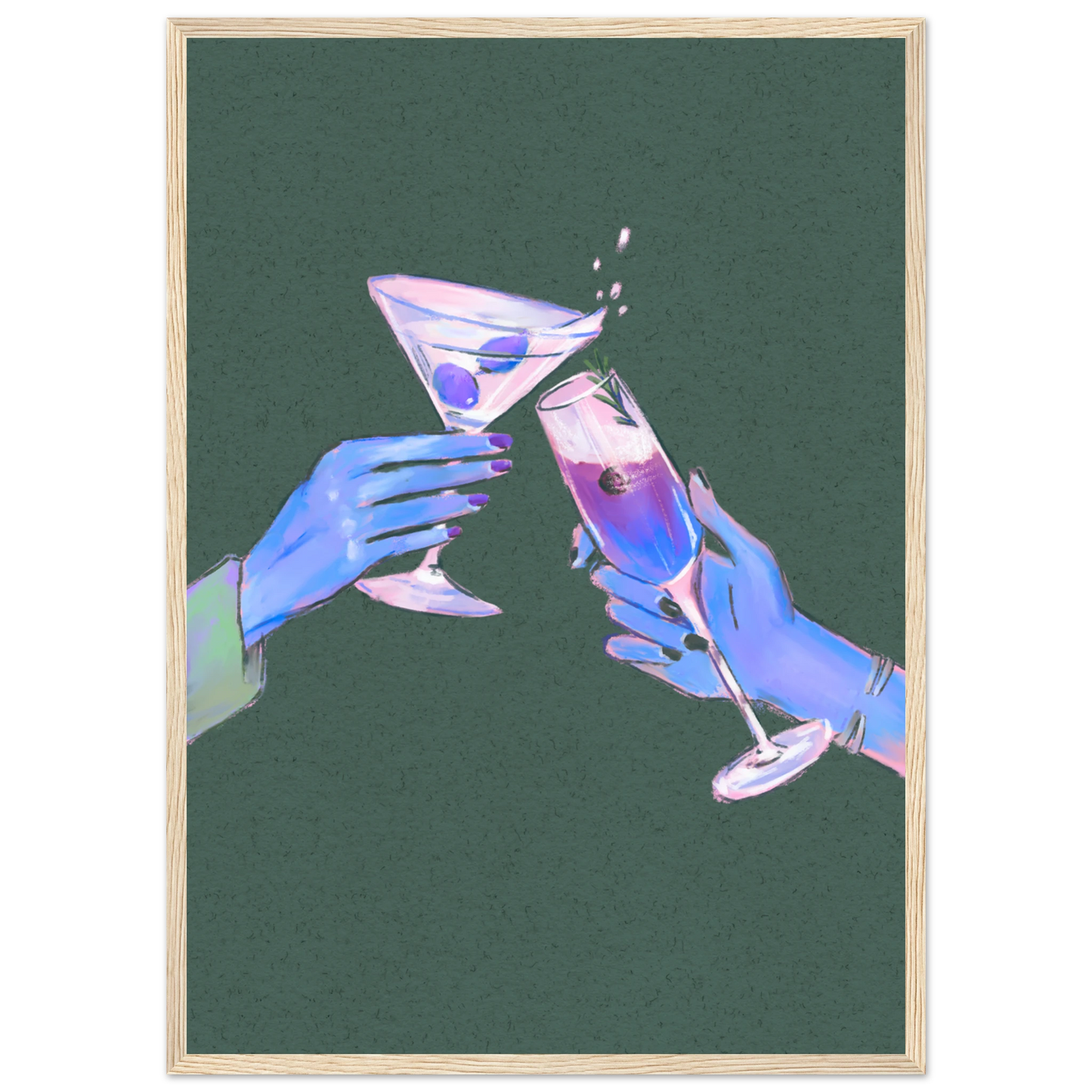 4pm cheers art print vibrant cocktail illustration for modern spaces available in multiple sizes and frames art print in a Black frame size A2 (42 x 59.4  cm) affordable wall art by Art Aunty NZ