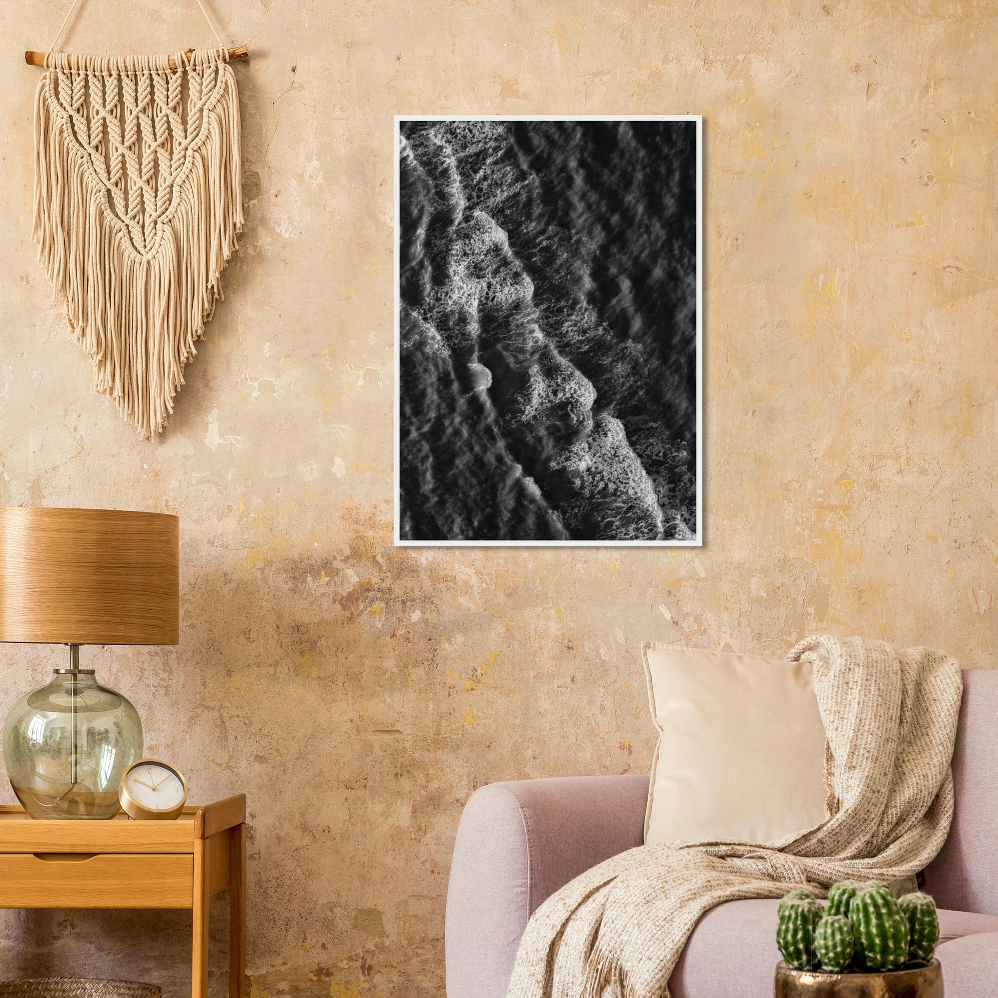 Oceanic echoes black white wave art print by anya trut choose your size frame art print in a  size  affordable wall art by Art Aunty NZ