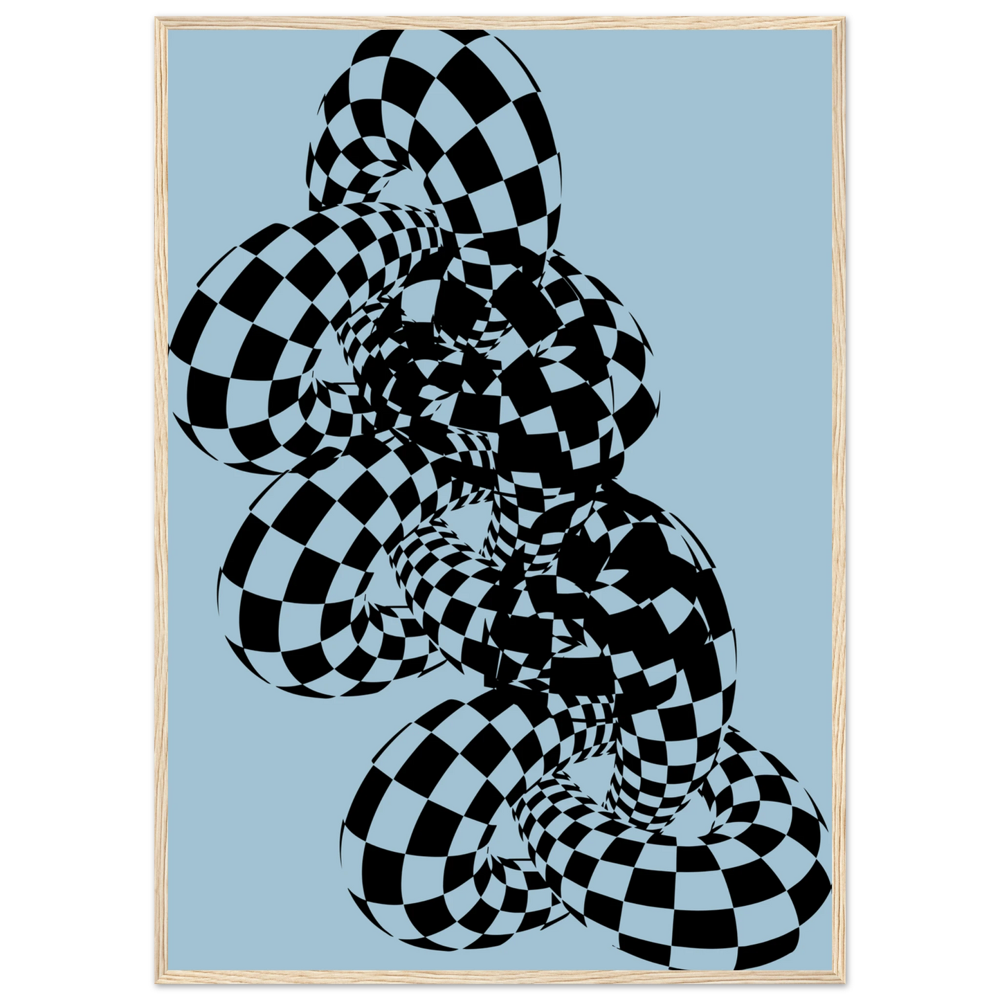 Abstract swirl mesmerizing checkered optical illusion wall art by anya trut art print in a Black frame size A1 (59.4 x 84.1  cm) affordable wall art by Art Aunty NZ