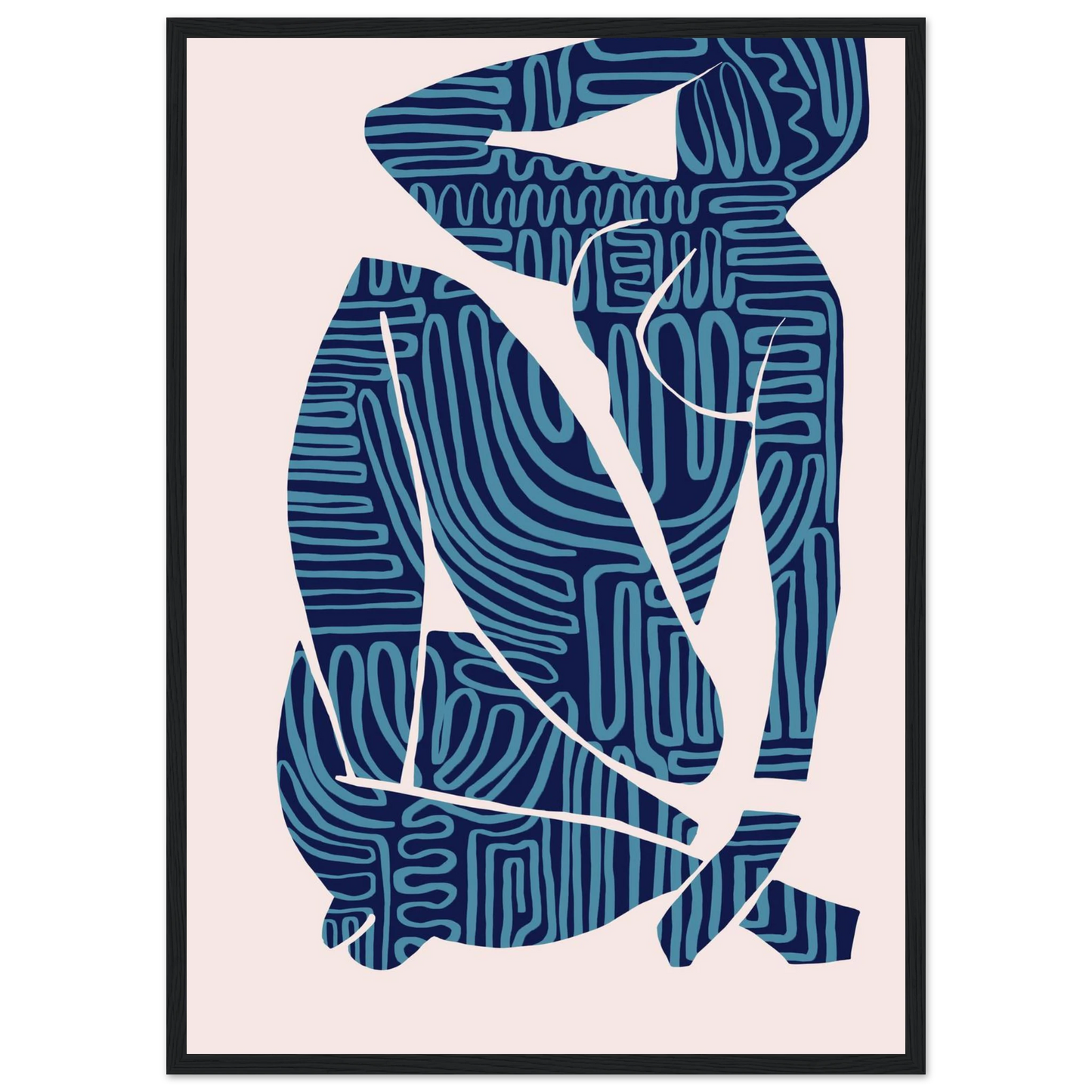 Abstract figurative blue navy art print reclining dream by ioana horvat art print in a White frame size A2 (42 x 59.4  cm) affordable wall art by Art Aunty NZ