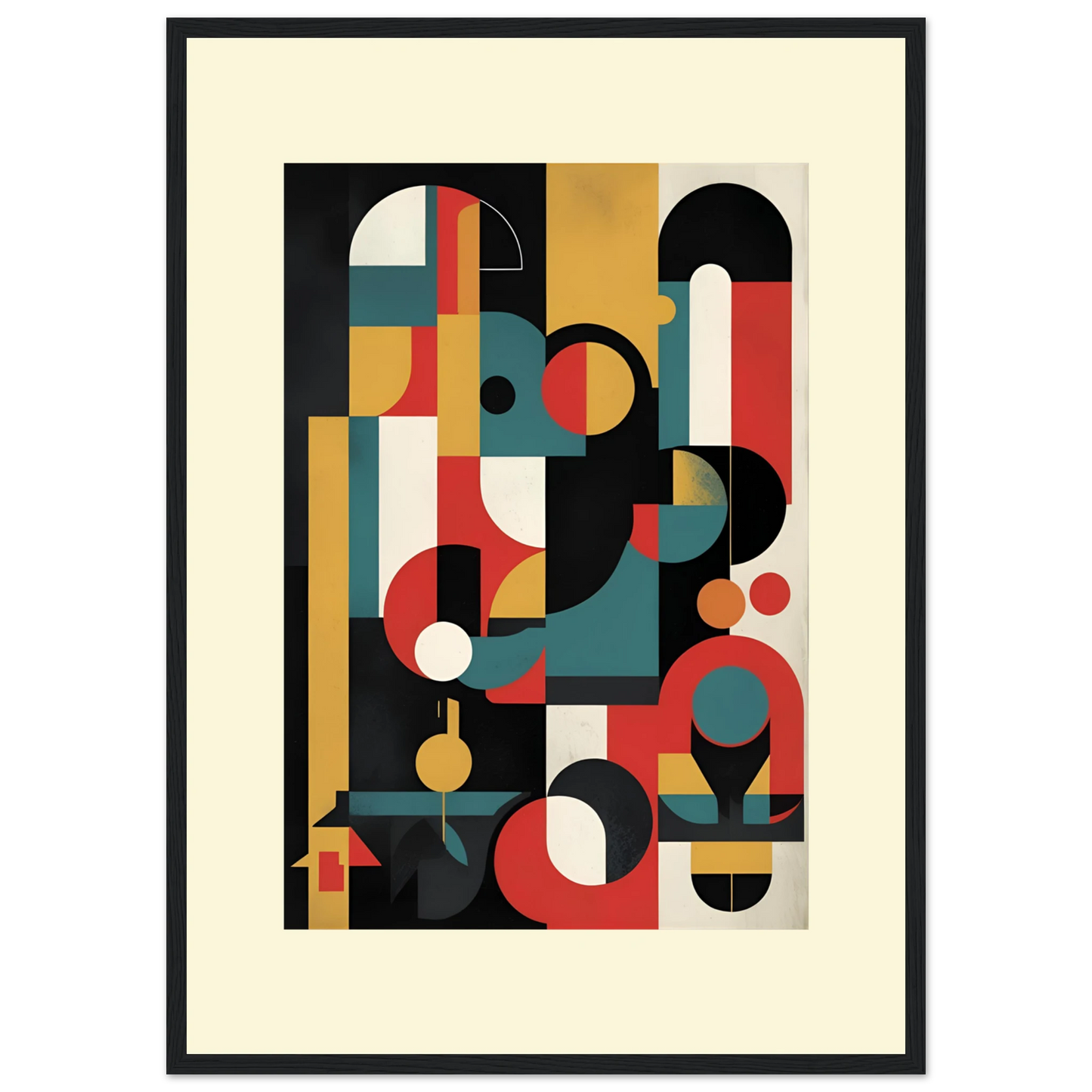 Vibrant abstract geometry framed art print by anya trut modern bauhaus style wall decor art print in a Wood frame size 21x29.7 cm / 8x12" affordable wall art by Art Aunty NZ