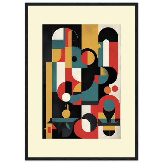 Vibrant abstract geometry framed art print by anya trut modern bauhaus style wall decor art print in a Wood frame size 21x29.7 cm / 8x12" affordable wall art by Art Aunty NZ