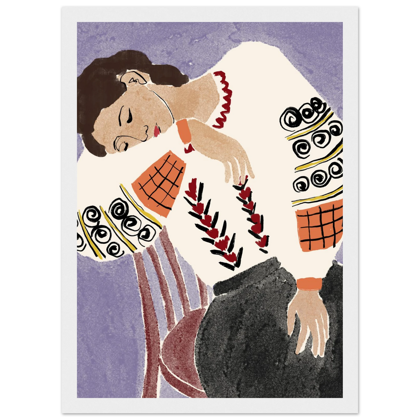 Romanian folk dreams print ioana horvat art poster in three sizes with custom frame options art print in a Wood frame size A1 (59.4 x 84.1  cm) affordable wall art by Art Aunty NZ