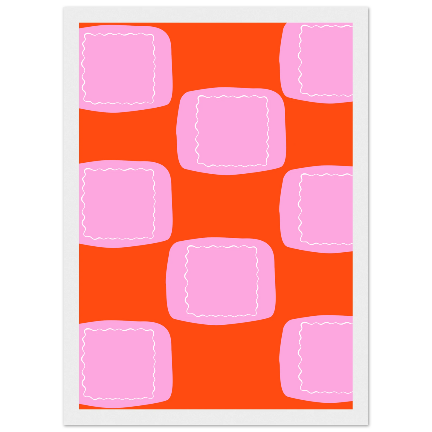 Abstract geometric print vibrant orange pink wall art by anya trut choose your size frame art print in a Wood frame size A1 (59.4 x 84.1  cm) affordable wall art by Art Aunty NZ
