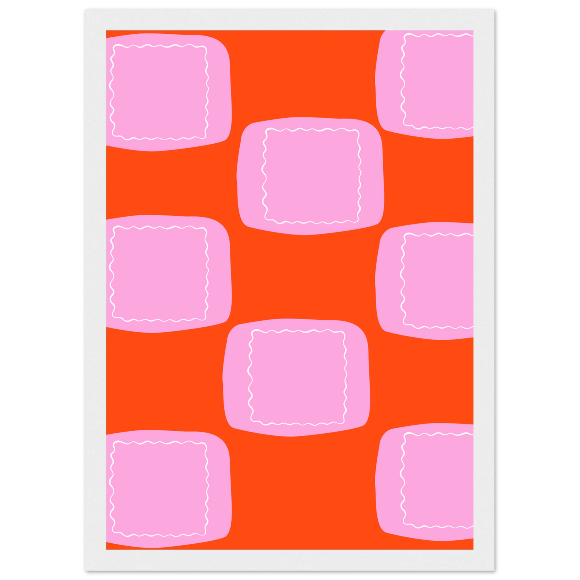 Abstract geometric print vibrant orange pink wall art by anya trut choose your size frame art print in a Wood frame size A1 (59.4 x 84.1  cm) affordable wall art by Art Aunty NZ