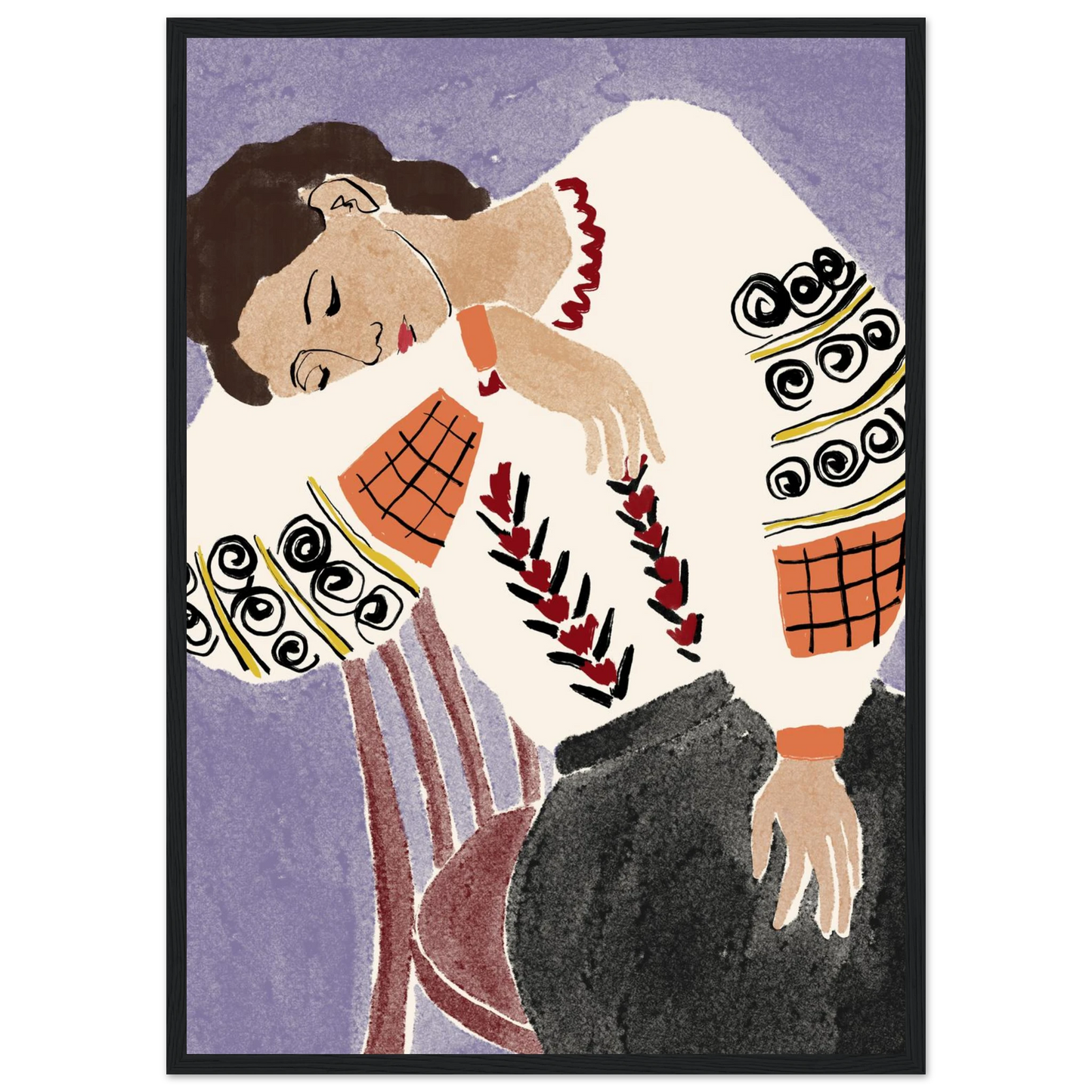 Romanian folk dreams print ioana horvat art poster in three sizes with custom frame options art print in a White frame size A2 (42 x 59.4  cm) affordable wall art by Art Aunty NZ