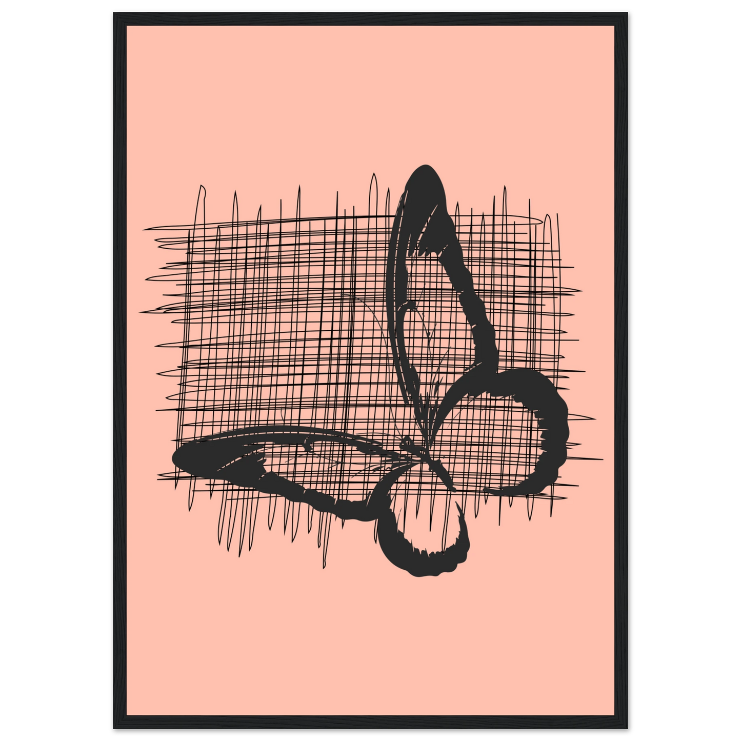 Abstract composition in black and pink by anya trut modern fine art print in your choice of frame art print in a Wood frame size 21x29.7 cm / 8x12" affordable wall art by Art Aunty NZ