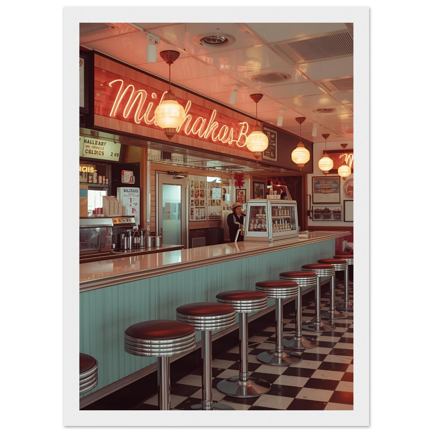 The milk bar art print in a Wood frame size 21x29.7 cm / 8x12" affordable wall art by Art Aunty NZ