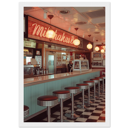 The milk bar art print in a Wood frame size 21x29.7 cm / 8x12" affordable wall art by Art Aunty NZ