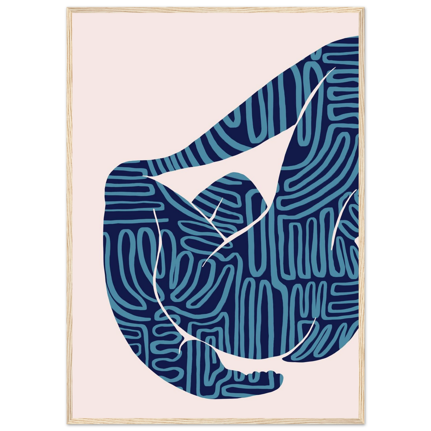 Abstract figurative pose art print teal maze patterns on cream ioana horvat collection framed sized to your taste art print in a White frame size A1 (59.4 x 84.1  cm) affordable wall art by Art Aunty NZ