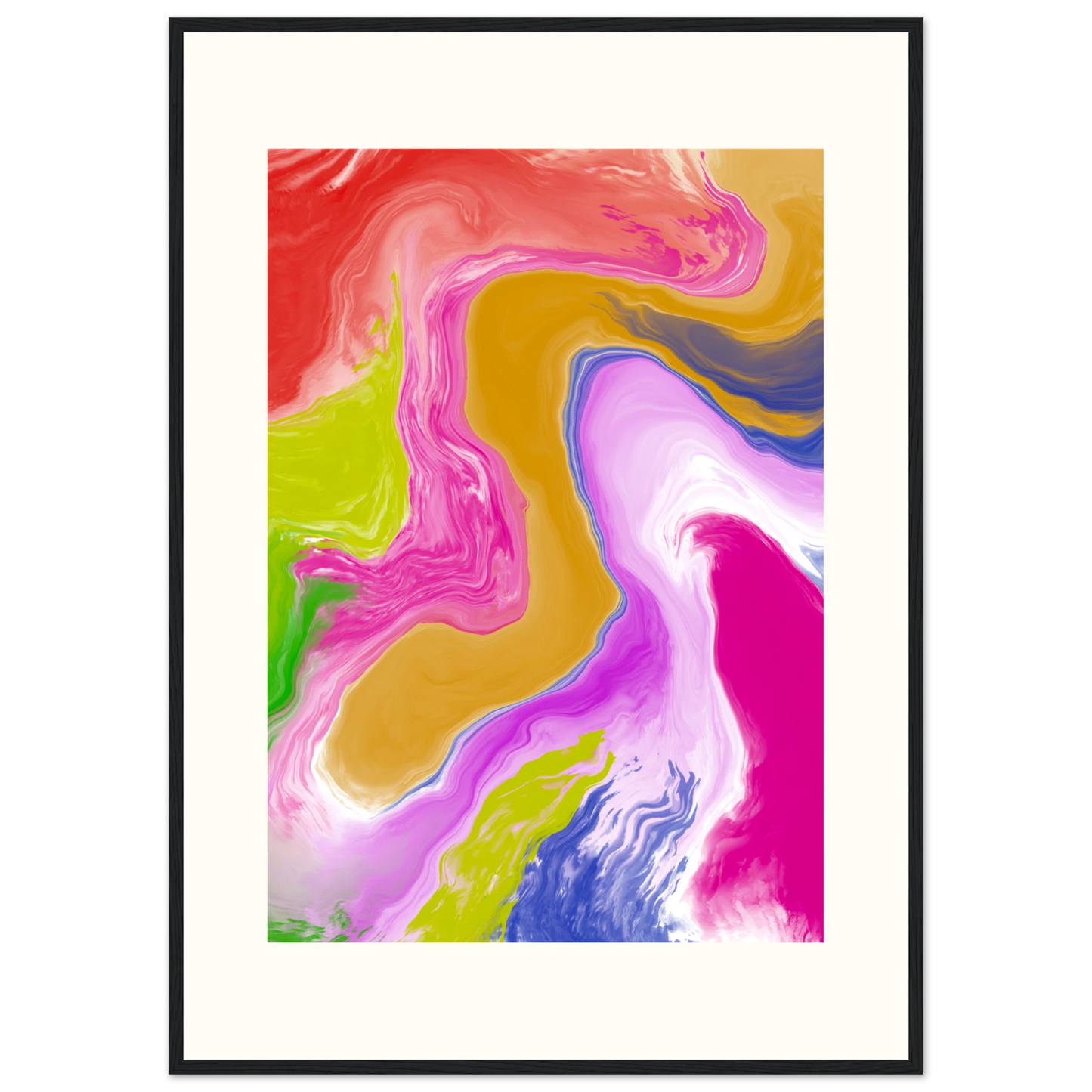 Abstract swirl canvas print by anya trut vibrant flow art in your choice of size frame art print in a Black frame size A2 (42 x 59.4  cm) affordable wall art by Art Aunty NZ
