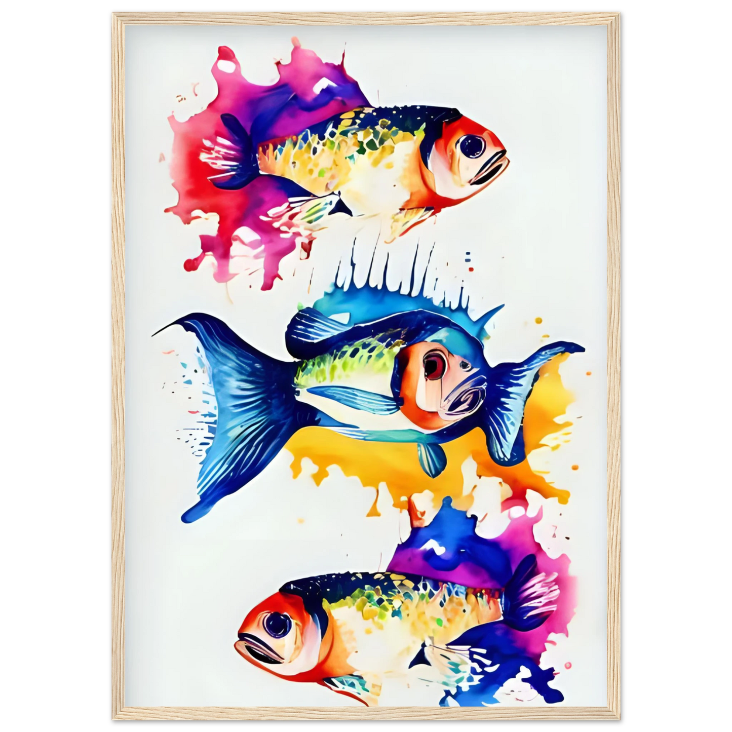 Abstract aquatic flow vibrant fish art print splash of color for your space choose your size frame art print in a White frame size A1 (59.4 x 84.1  cm) affordable wall art by Art Aunty NZ
