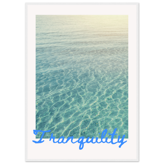 Tranquility framed serene water reflection art print by anya trut in your choice of size and frame finish art print in a White frame size 21x29.7 cm / 8x12" affordable wall art by Art Aunty NZ